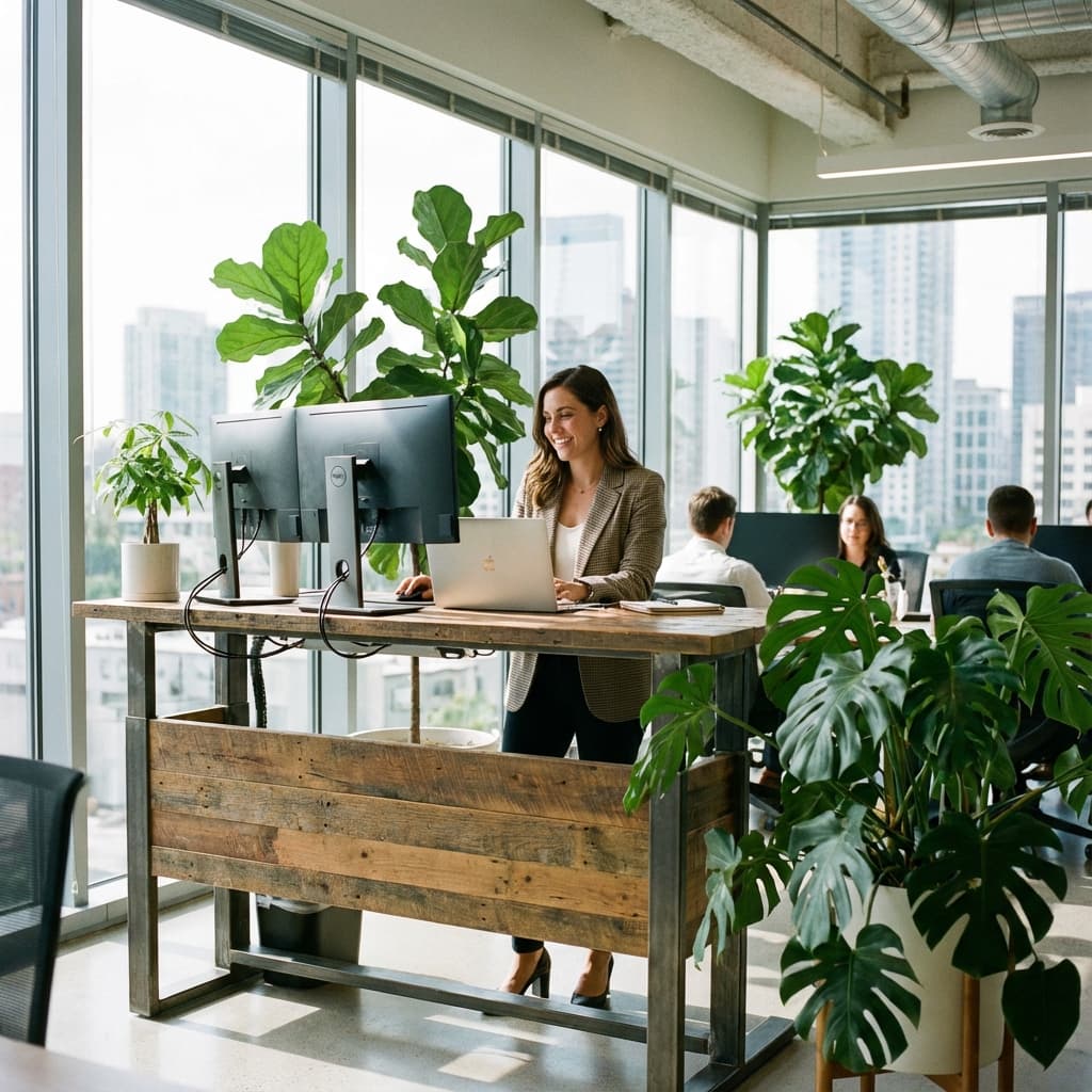 Woman working at standing desk