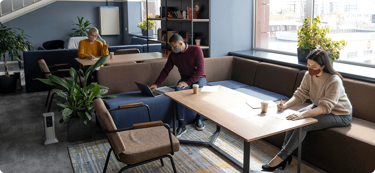 People working in a modern workspace